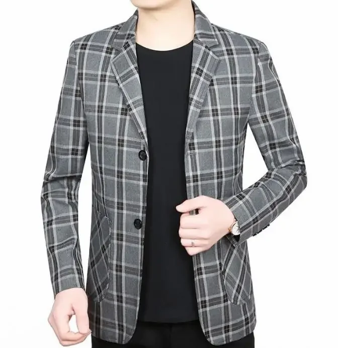 Casual men\'s coat slim fit plaid suit