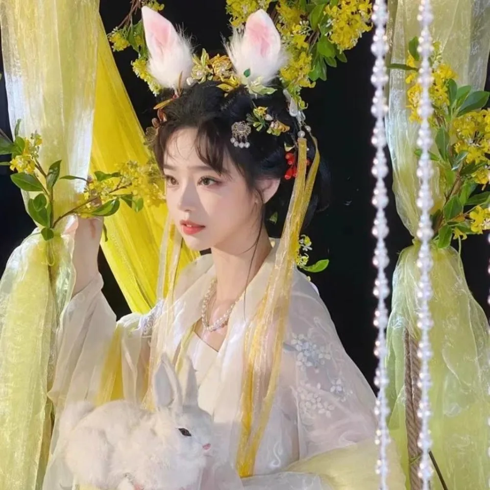 مقاطع شعر أذن أرنب السنة القمرية الجديدة |   حلي شعر كلاسيكية مستوحاة من Hanfu للأطفال، آذان فروي