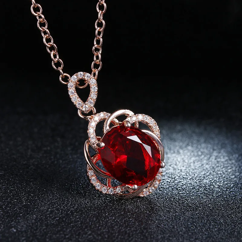 CC Vintage Necklaces Pendants For Women Cubic Zirconia Red Stone Bridal Wedding Engagement Necklace Fine Jewelry Colar CCN010