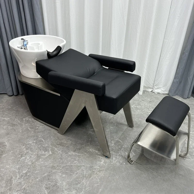 

Shampoo bed barber shop hair salon special hair salon semi-reclining high-grade flushing bed ceramic basin