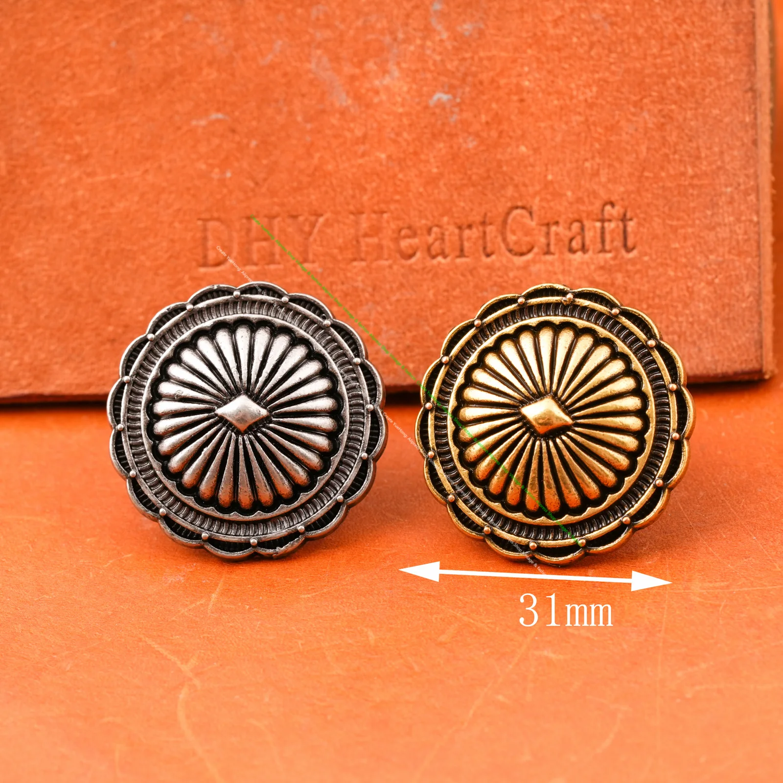 10pcs Heavy Brass Silver Western Leathercraft Indian Boho Style Oval Flower Texture Belt Conchos Accessory For Leather Project
