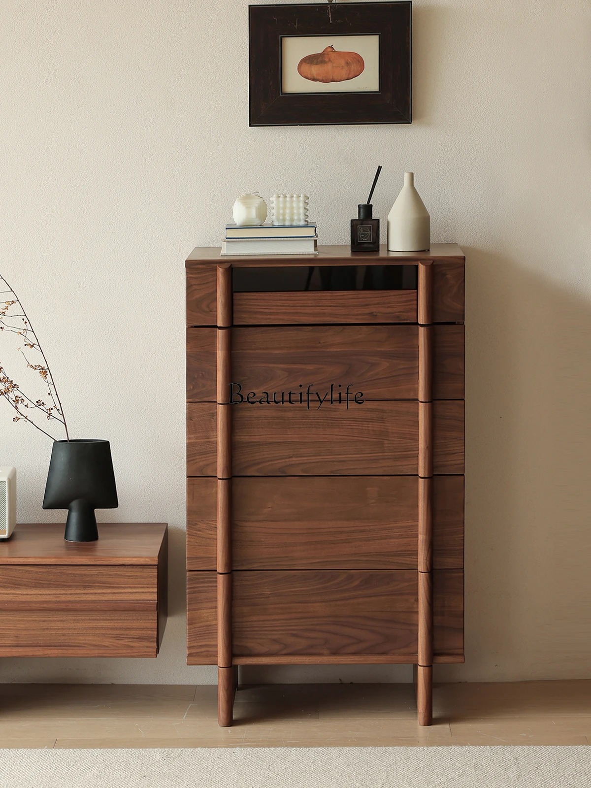 

-North American black walnut solid wood storage simple modern storage cabinet drawer cabinet