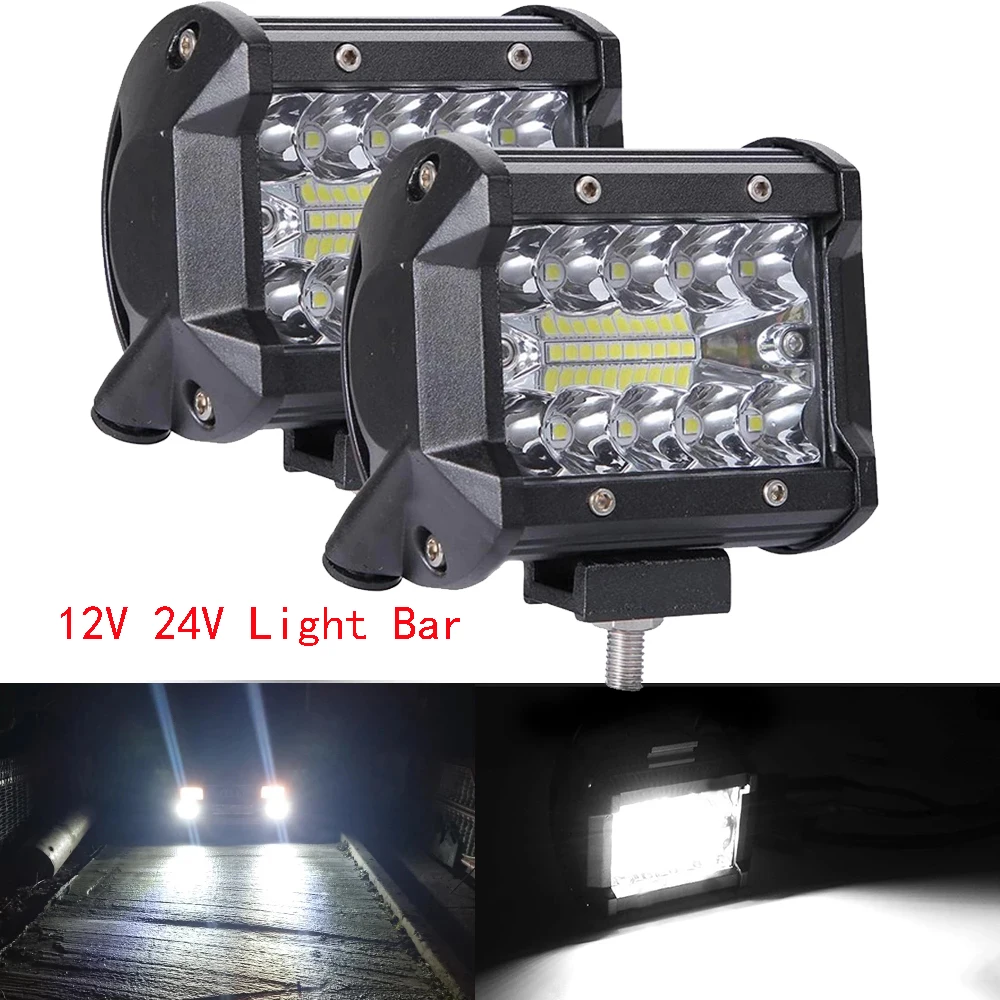 60W 4INCH 20LED Waterproof Work Light LED Light Bars Spot Flood Beam for Work Driving Offroad Boat Car Tractor Truck 12V 24V