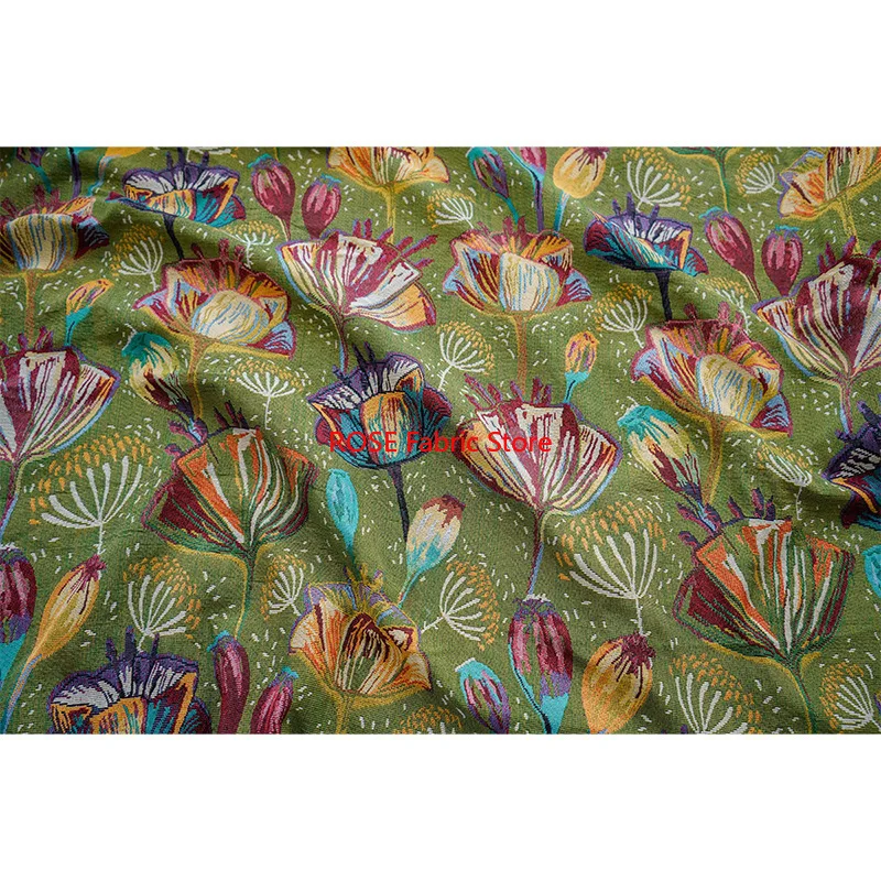 1 meter Thick Yarn Dyed Jacquard Fabric Lotus Pattern Women's Autumn Winter Stiff Dress Bags Diy Sewing Fabric