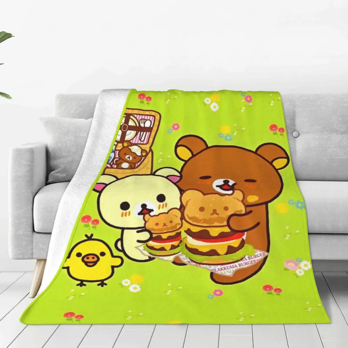 Rilakkuma Cartoon Blanket Airplane Travel Flannel Throw Blanket For Couch Chair Soft Warm Custom Quality Bedspread Birthday Gift