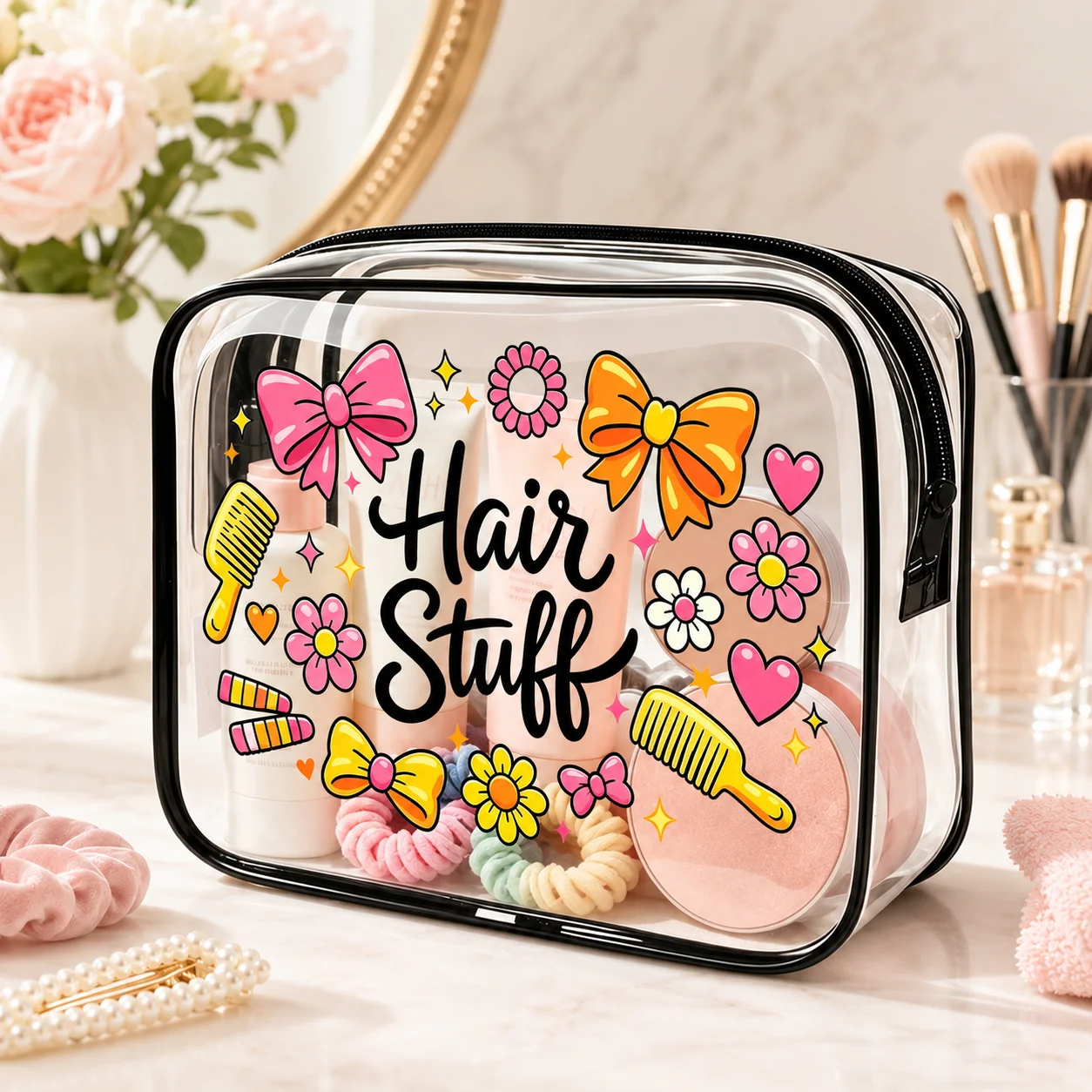 Travel Accessories Needed - Şeffaf Kozmetik Çantası Sevimli Saç Aksesuarları