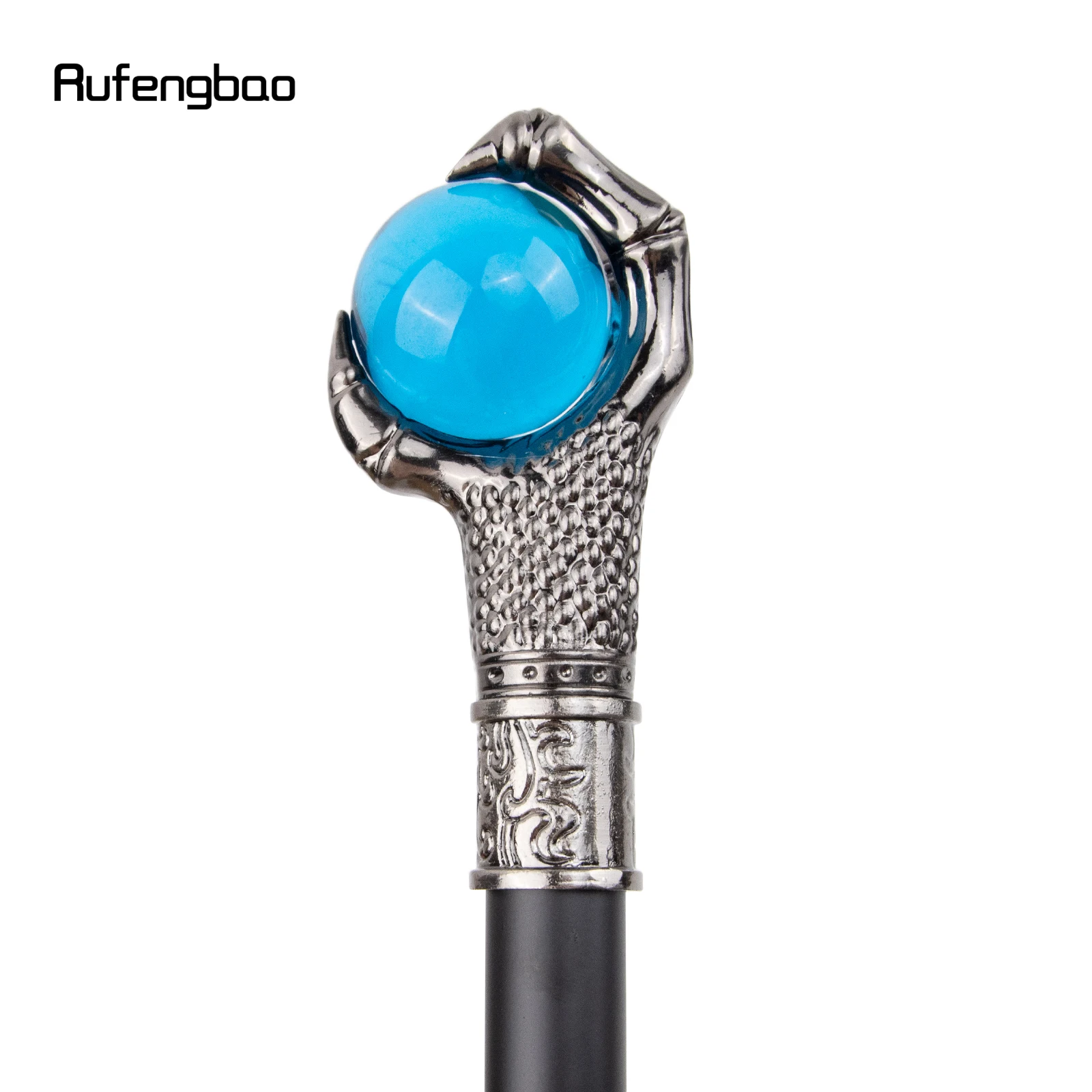 Dragon Claw Grasp Blue Glass Ball Silver Walking Cane Fashion Decorative Walking Stick Cosplay Cane Knob Crosier 93cm