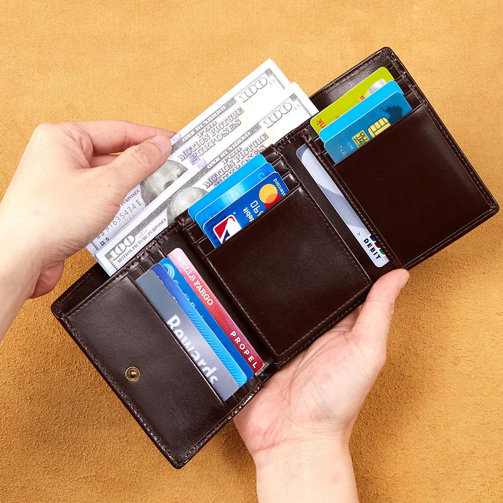 دانتي ريترو طبقة رأس من الشمع الزيتي محفظة رجالية من جلد البقر بطاقة مضادة للسرقة الضرب ثلاثة أضعاف أوراق فضفاضة سعة كبيرة فتحة بطاقة متعددة