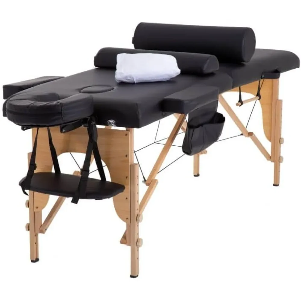 Massage Tables2Fold Spa Bed Height Adjustable Lash Bed with Towel Hanger Oil Pouch Half Bolster Round Bolster Non-Woven Backpack