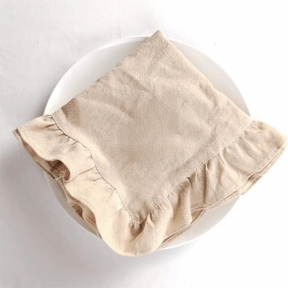 INS French-style Ruffled Edge Place Mat Cotton Rectangular Afternoon Tea Tableware Mat Solid Color Table Napkin Wedding