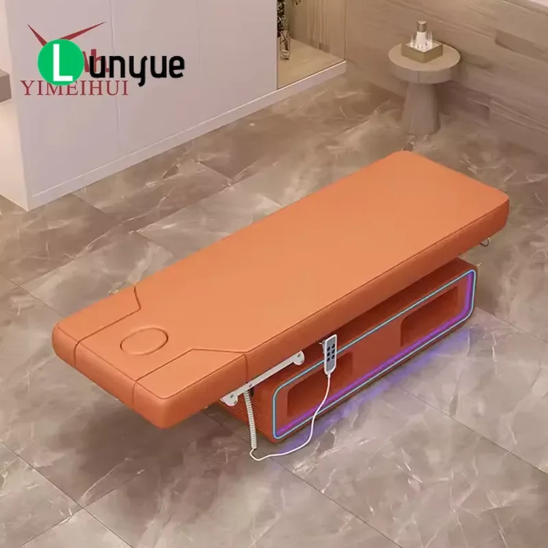 4 Motor Electric Facial Beauty Lash Extension Bed Luxury Orange Massage Table For Spa Room Professional Adjustable