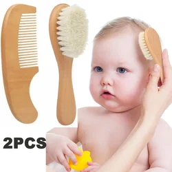 2pcs Baby Care Hair Brush Beech Soft Wool Wood Comb Newborn Massager Comb Baby Shower And Gift Baby Sleeping Soothing Bedding