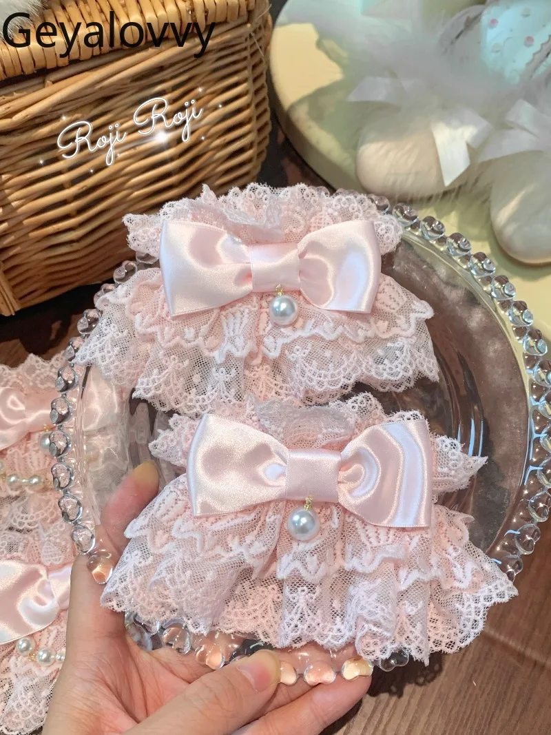 Roji Original Lolita สาวหวานแขนผู้หญิง Kawaii Bows Lolita น่ารักลูกไม้สีชมพูลูกปัดอุปกรณ์เสริมแขน