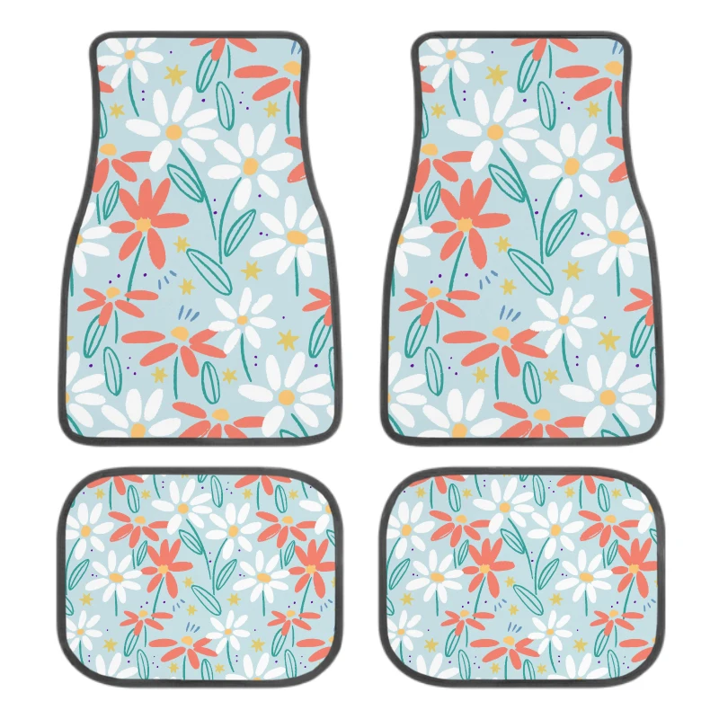 Ensemble de 4 tapis de sol de voiture antidérapants Floral Bliss |   Fibres de polyester, tapis décoratifs avant et arrière, ajustement universel pour voiture, SUV
