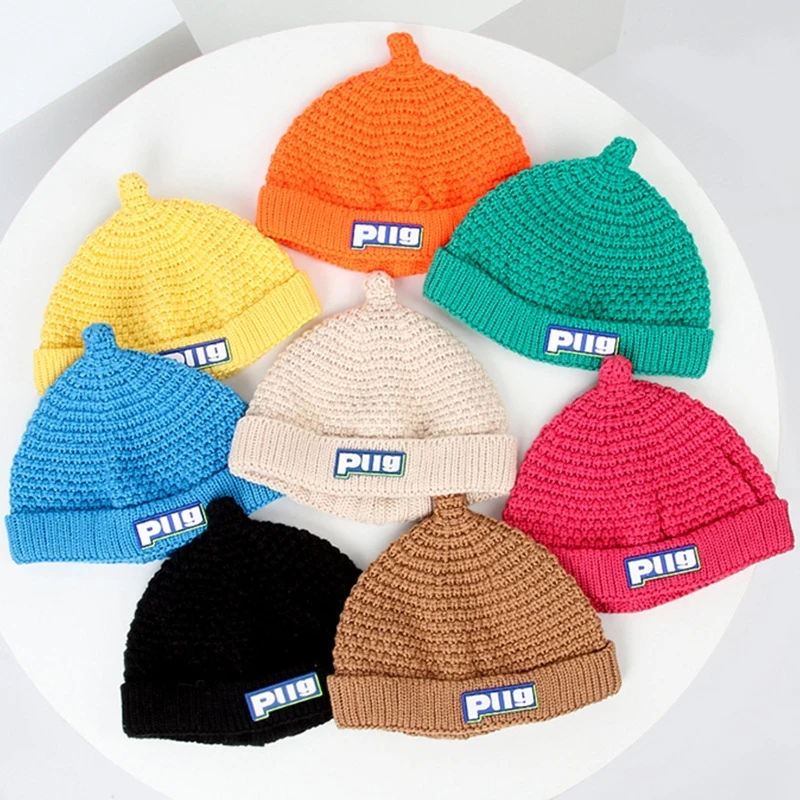 Pacifier hat children's cute knit wool hat baby fall winter warm boys and girls baby head melon skin hat