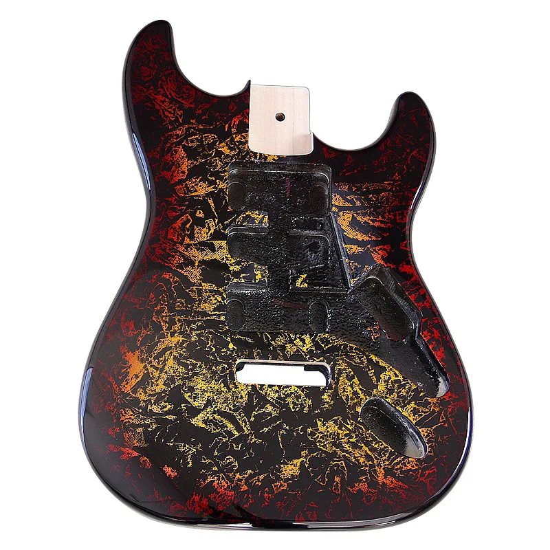 Red and yellow gradient ice flower pattern electric guitar body guitar body single shake electric guitar parts