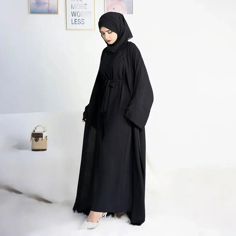 Imagem -06 - Abaya-combinando Roupas Islâmicas para Mulheres Abayas Abertas Quimono Vestido Interior Ramadn Conjunto Muçulmano Dubai Turco Modéstia Kaftan Peças