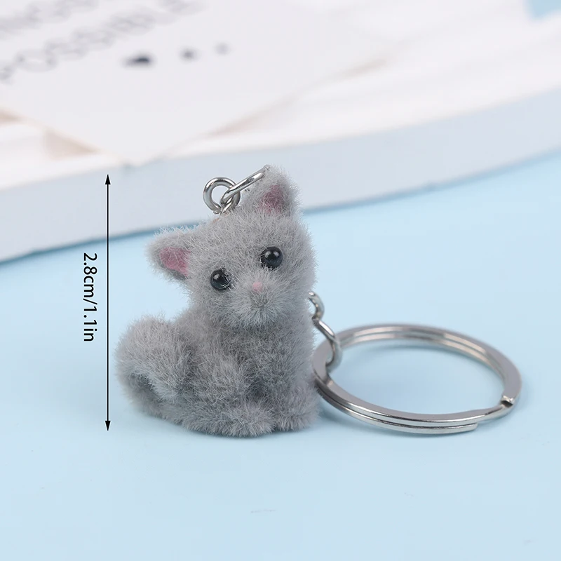 Cute 3D Flocking Small Cat Keychain Resin Cat Couple Mobile Phone Pendant Car Keyring Earphone Backpack Charms Bag Decor