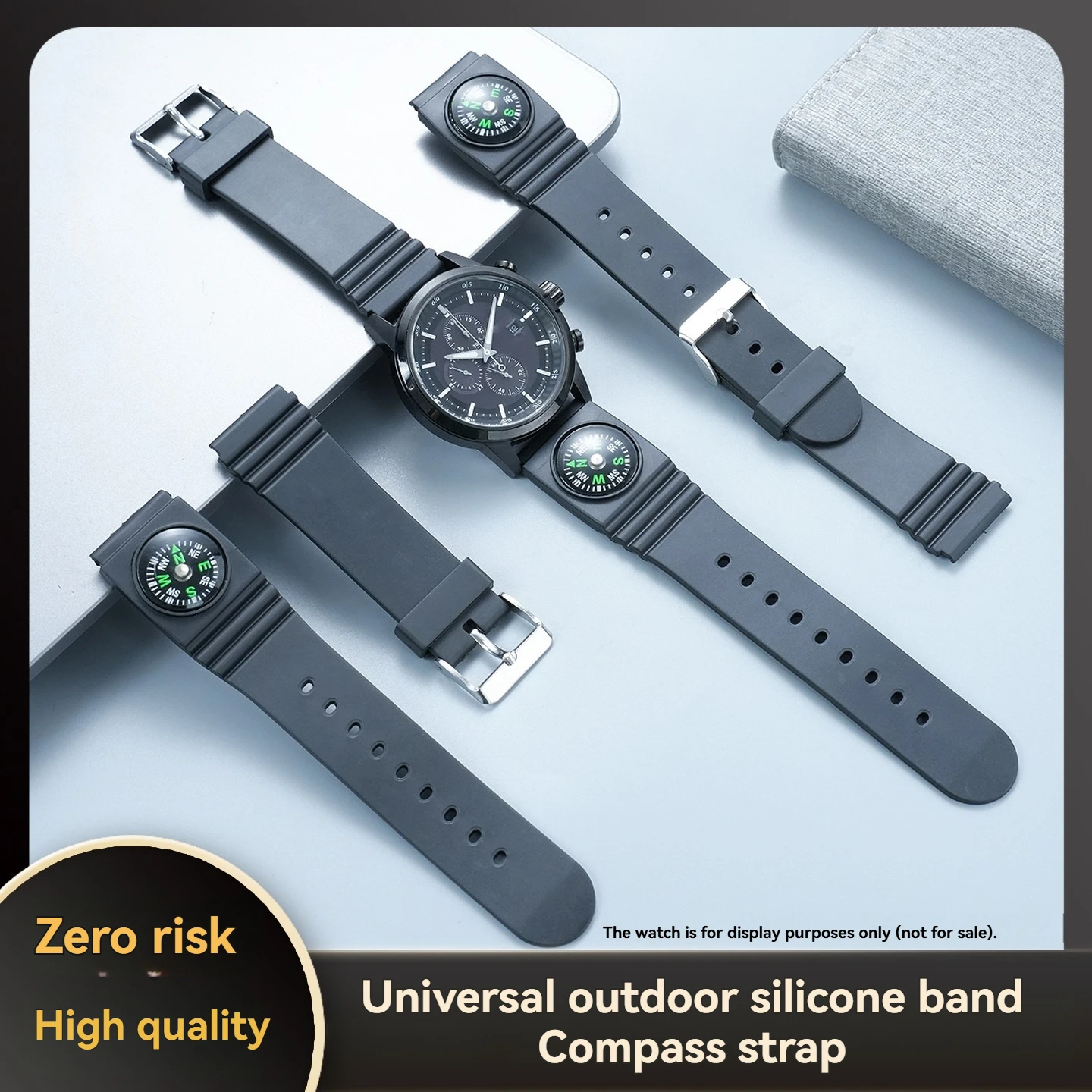 Compass outdoor silicone watch strap is suitable for Seiko Citizen universal flat interface men's watch chain accessories 22mm