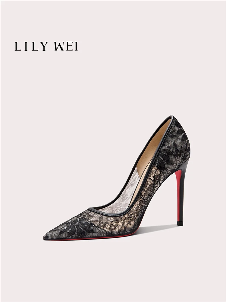 

Весенне-летние новые туфли на плоской подошве с острым носком и кружевной сеткой, для банкетов, большие и маленькие размеры, расширенная модель, тонкие туфли на высоком каблуке для женщин.