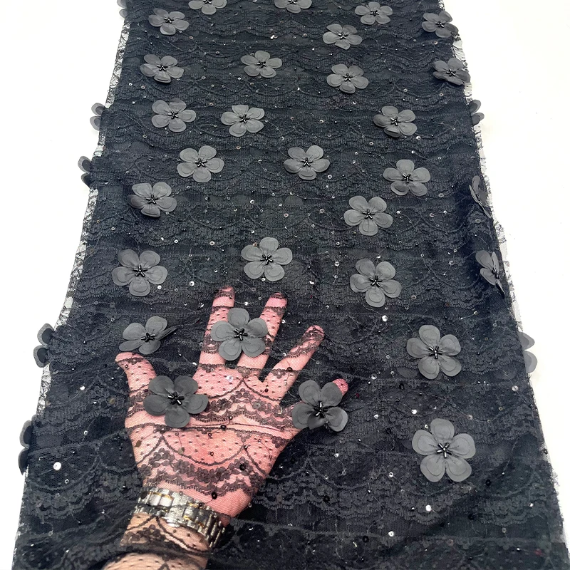 Роскошная французская кружевная сетчатая ткань, изысканные африканские трехмерные цветы, нигерийская кружевная ткань с вышивкой бисером и блестками