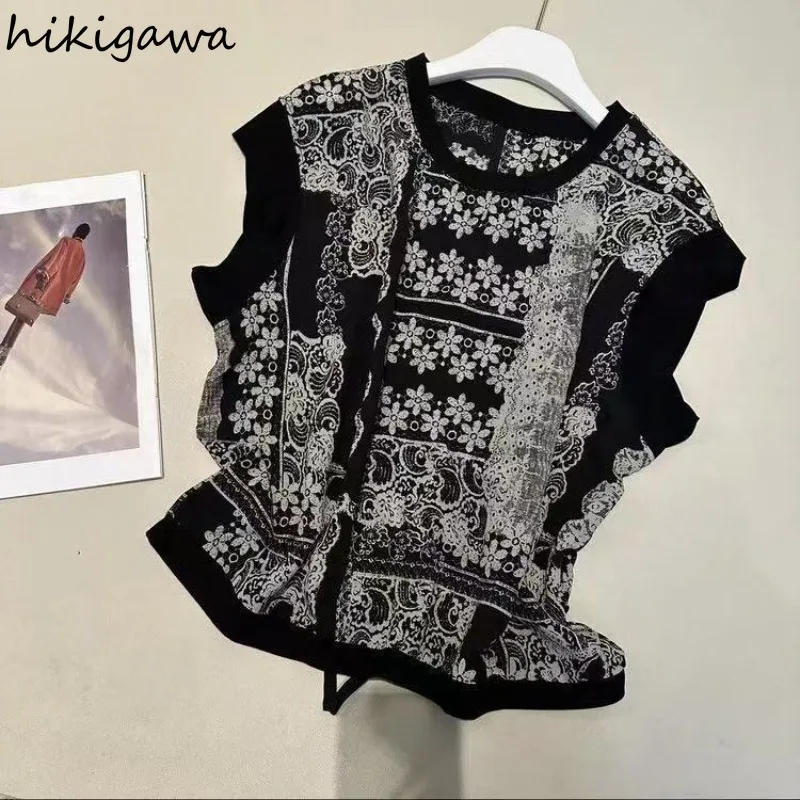 

Vintage T-shirt Women Clothing Sleeveless O-neck Tshirts Floral Summer Tees Thin Korean Fashion Camisetas 2025 Ropa Mujer 63g108