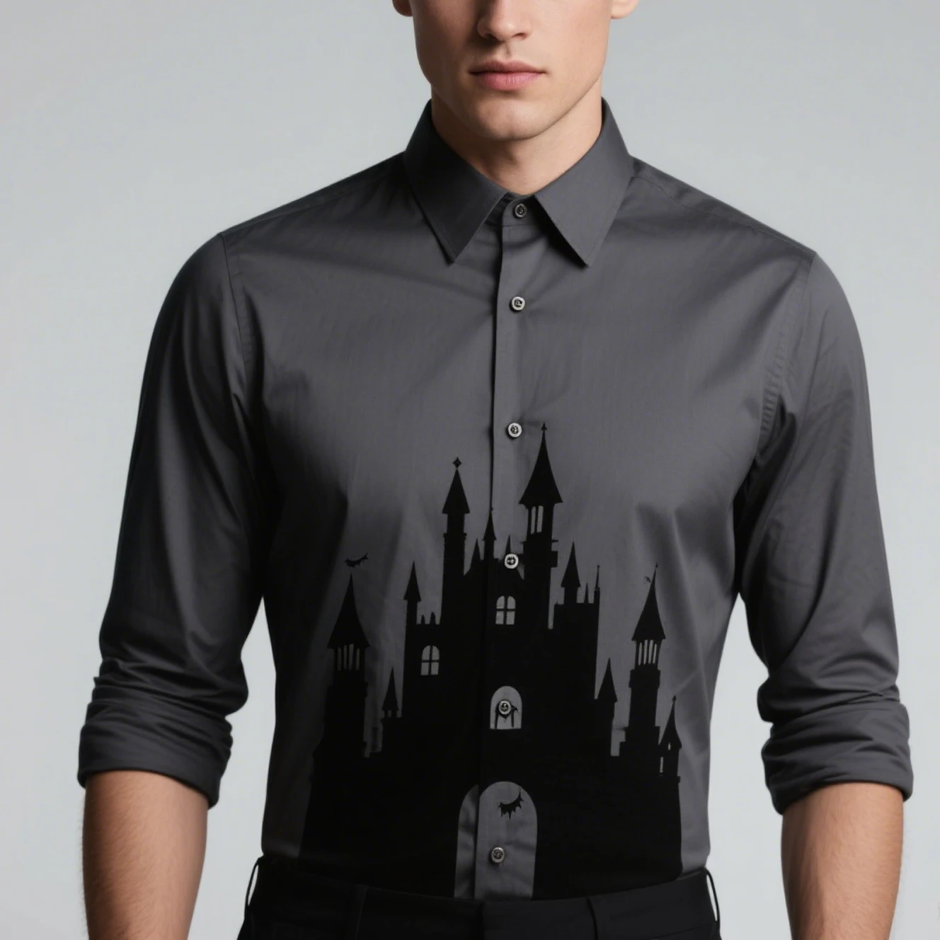 

New men's light and dark striped 3D printed shirts simple business casual long-sleeved lapel shirts men's outer tops