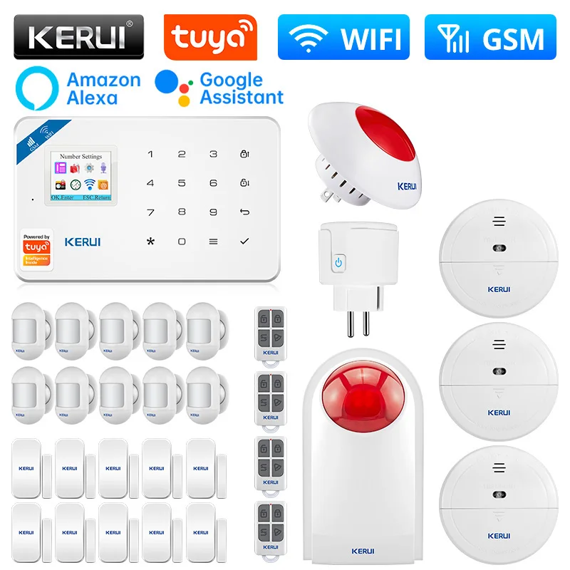 

KERUI W181 Alarm System WIFI GSM Alarm Home Kit Tuya Smart Socket Support Alexa Motion Sensor Detector Door Sensor 120DB Siren