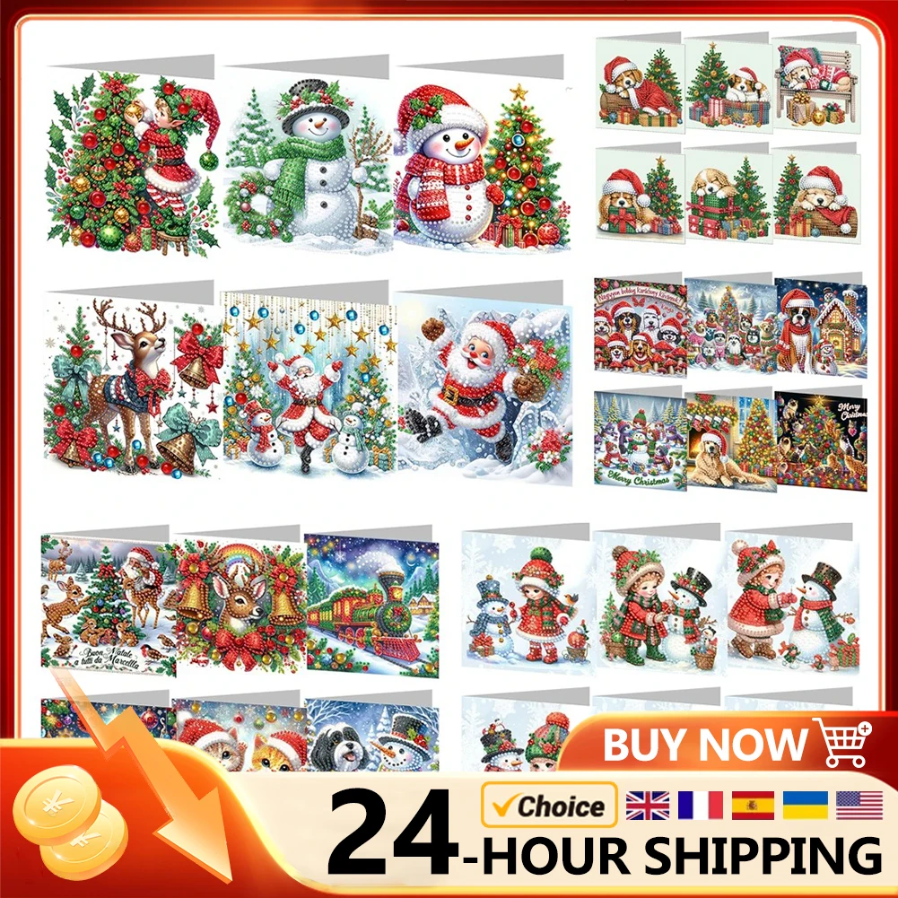 5D DIY Diamond Painting New Christmas Card Festival Greeting Card Handmade Diamond Embroidery Painting Art Kit 2024