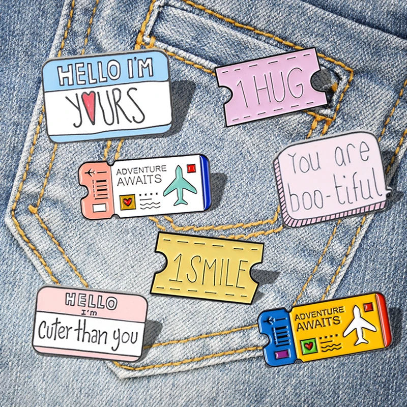 Kaartjes Broches Love Tag Notes Email Pins Bioscoopkaartjes Badge Shirt Rugzak Revers Pin Sieraden Cadeau Cartoon Reisluchtvaartmaatschappij