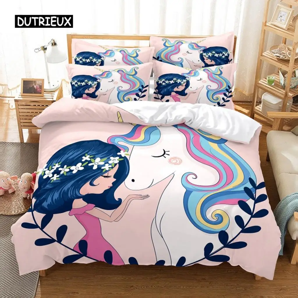 

Girls And Unicorns Bedding Set Duvet Cover Set 3d Bedding Digital Printing Bed Linen Queen Size Bedding Set Fashion Design