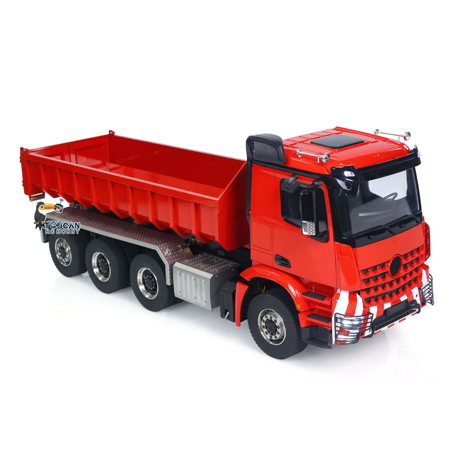 โลหะ 8x8 1/14 RC ไฮดรอลิก Roll On Off รถบรรทุก Dumper เต็มรูปแบบรีโมทแสงเสียง 3 ความเร็ว Tipper รถยนต์ของเล่น