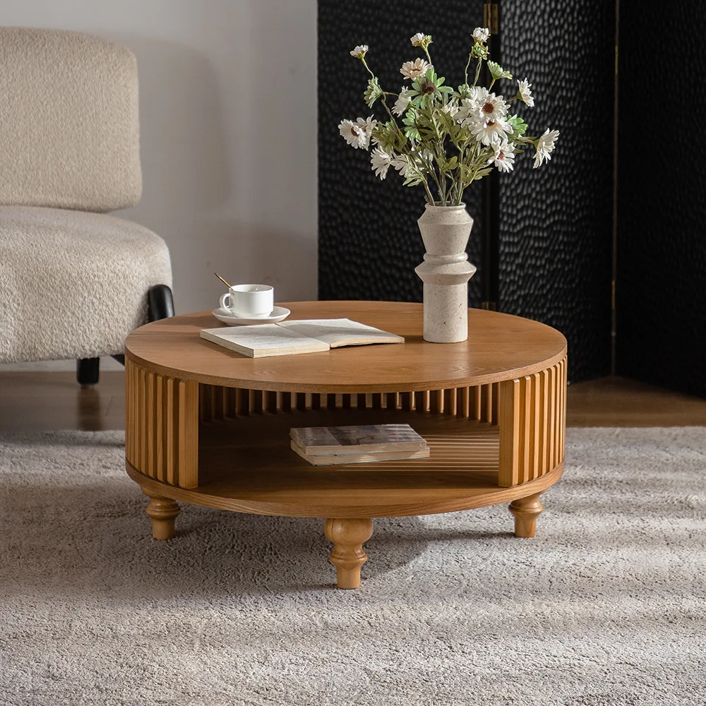 American rural solid wood coffee table B & B home living room storage round table balcony casual coffee table foreign trade can