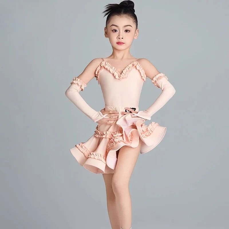 

Cha-cha Dance Summer New Latin Dance Practice Dress Professional Performance dress two-piece Set for Girls high-end halter top