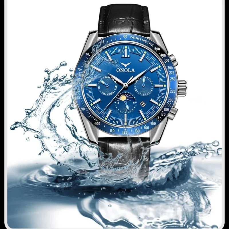 ONOLA 6835 Luxury Fully Automatic Movement Men's Watch Mechanical Calendar Moon Phase Waterproof Chronograph Watches for Men