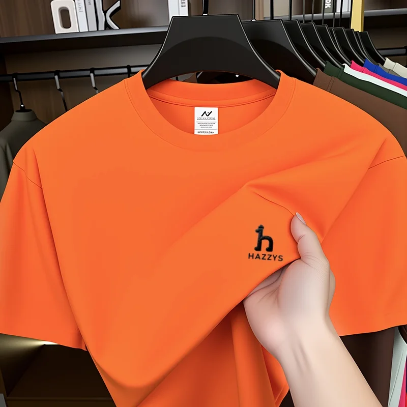 Quality 100%Cotton Men New Short-Sleeved T-Shirt Round Neck Stamp Various Colors T-Shirt Fashion Trend Hot-Selling Men'sClothing
