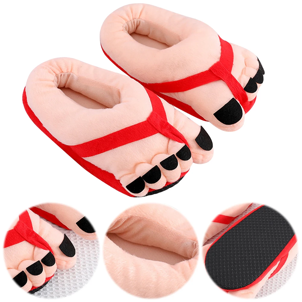 

Funny Big Toe Shoes Cartoon Fuzzy Slippers Non Slip Fluffy Couple Shoes Comfortable Plush Home Slippers for Women Adults