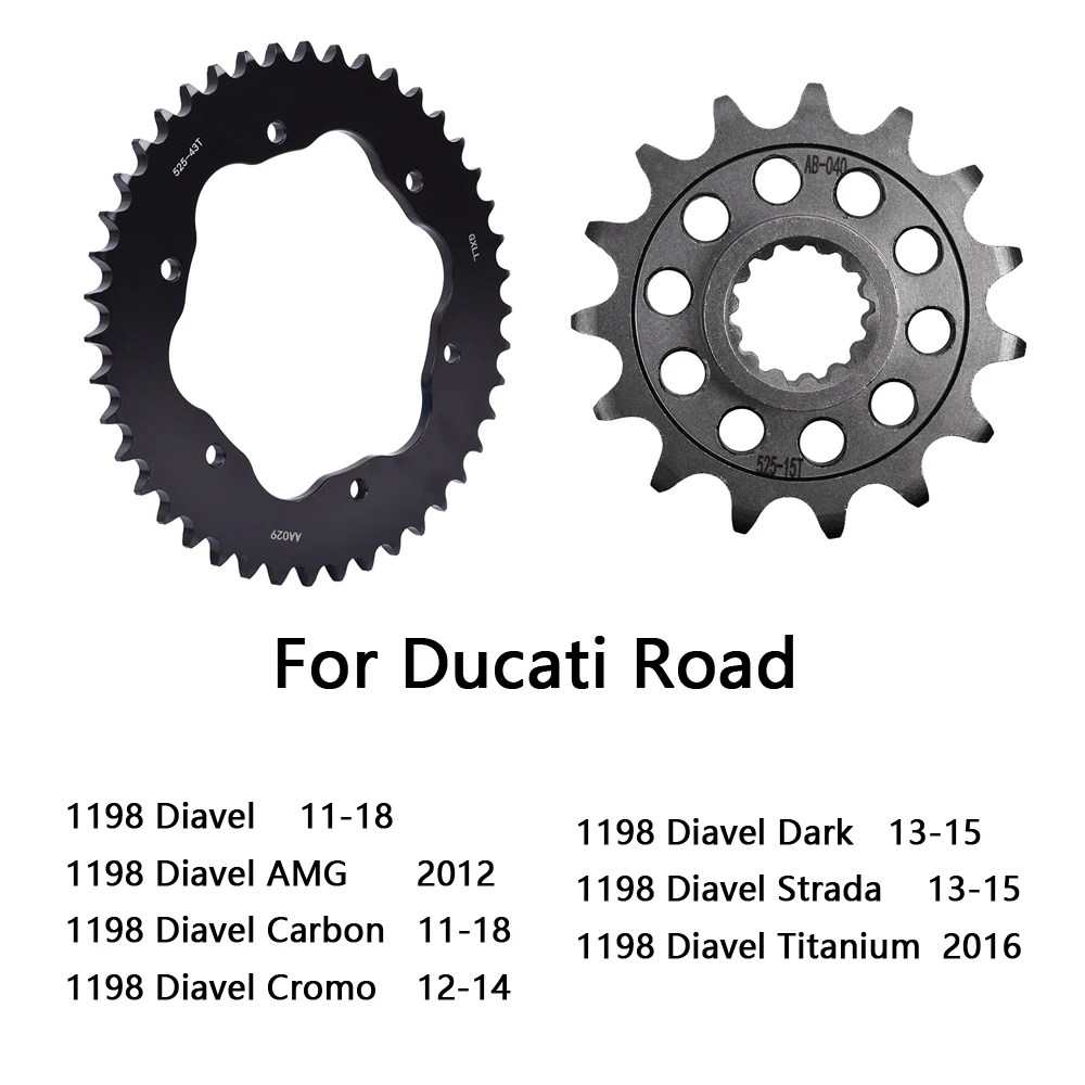 525 43T 15T For Ducati Road 1198 Diavel 2011-2018 Motorcycle Rear Sprocket Carburized Steel 1198Diavel Carbon Cromo Dark Strada