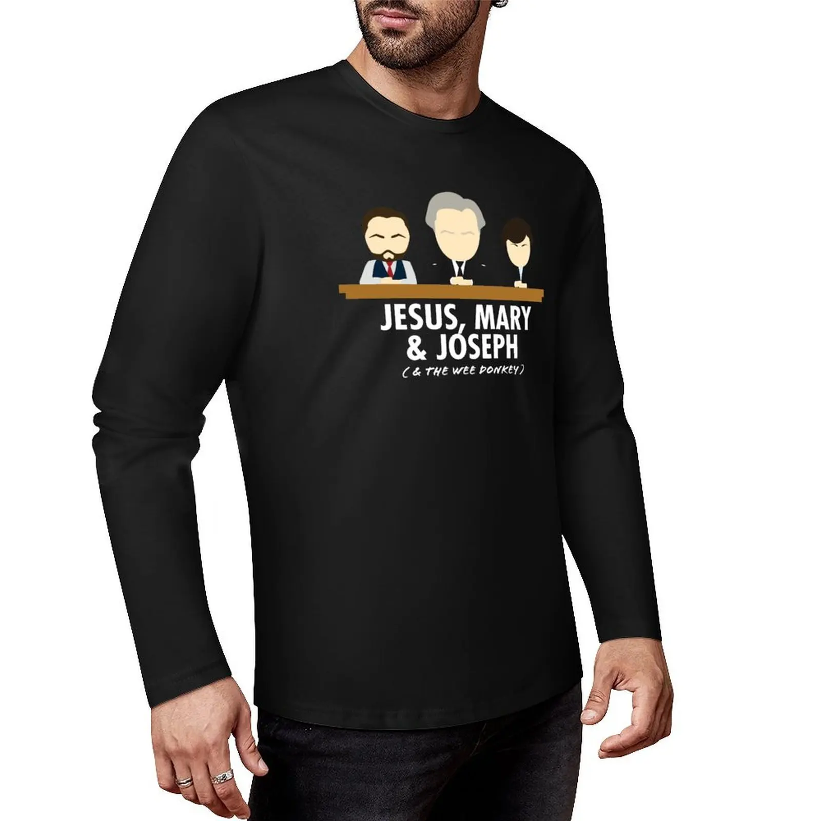 Jesus, Mary, Joseph & the Wee Donkey Long T-Shirt boys animal print shirt Aesthetic clothing mens tall t shirts