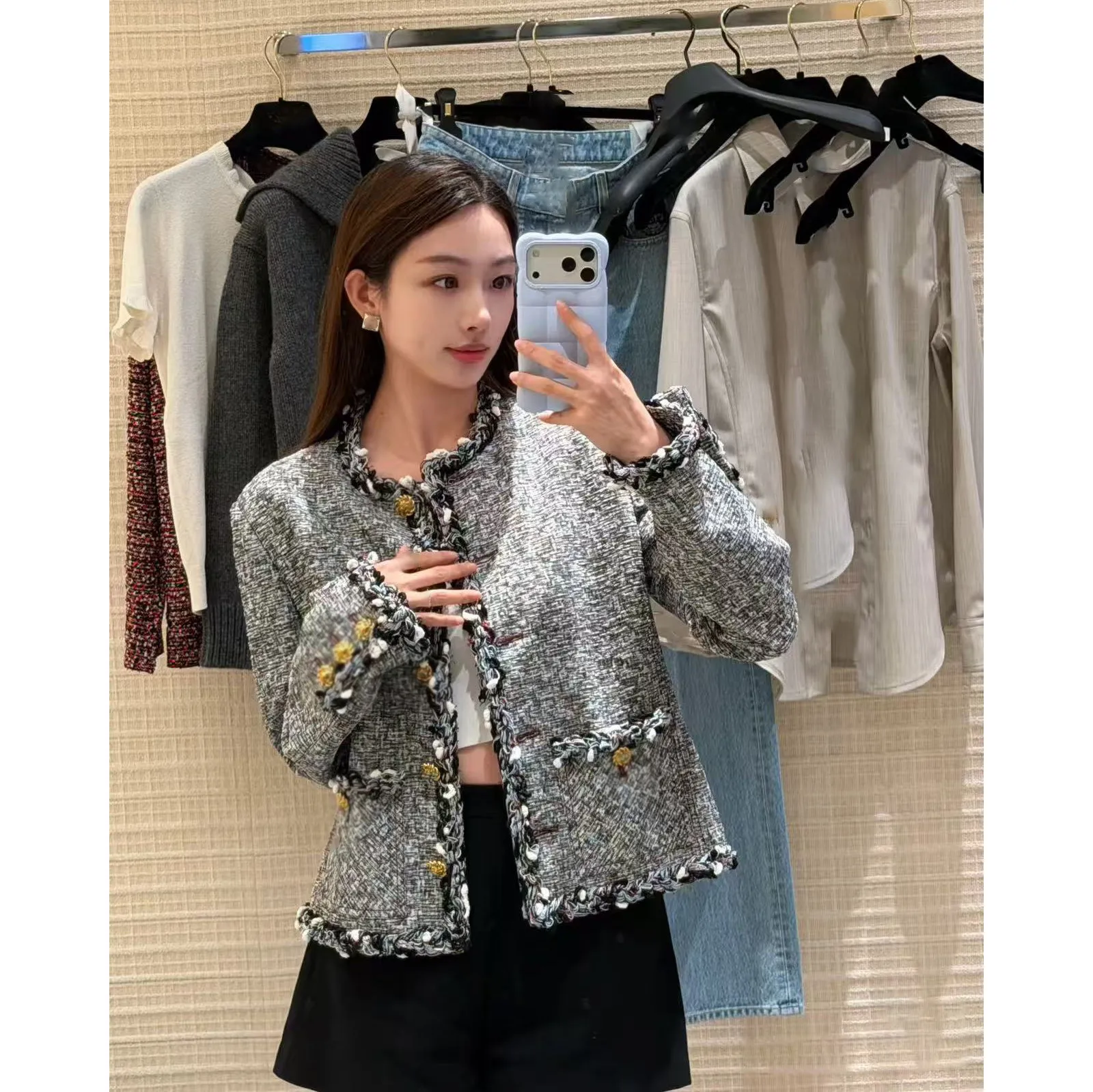 2026 Tweed Fashionable Age-reducing Jacket Early Autumn Socialite Style High-street Single-breasted Slim-fit Coat For Women