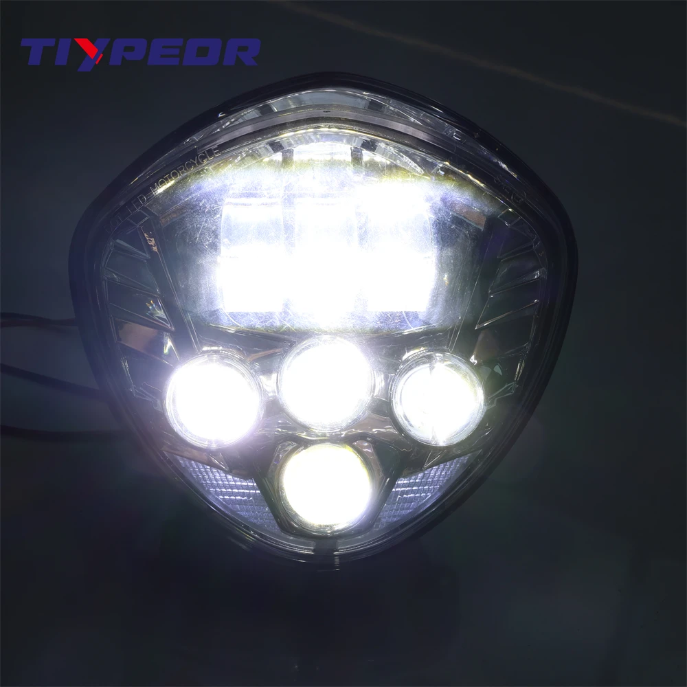 TIYPEOR Motorcycle LED Headlight Assembly High/Low Beam H4 Headlamp Projector For Victory Harley Honda Yamaha Kawasaki Suzuki