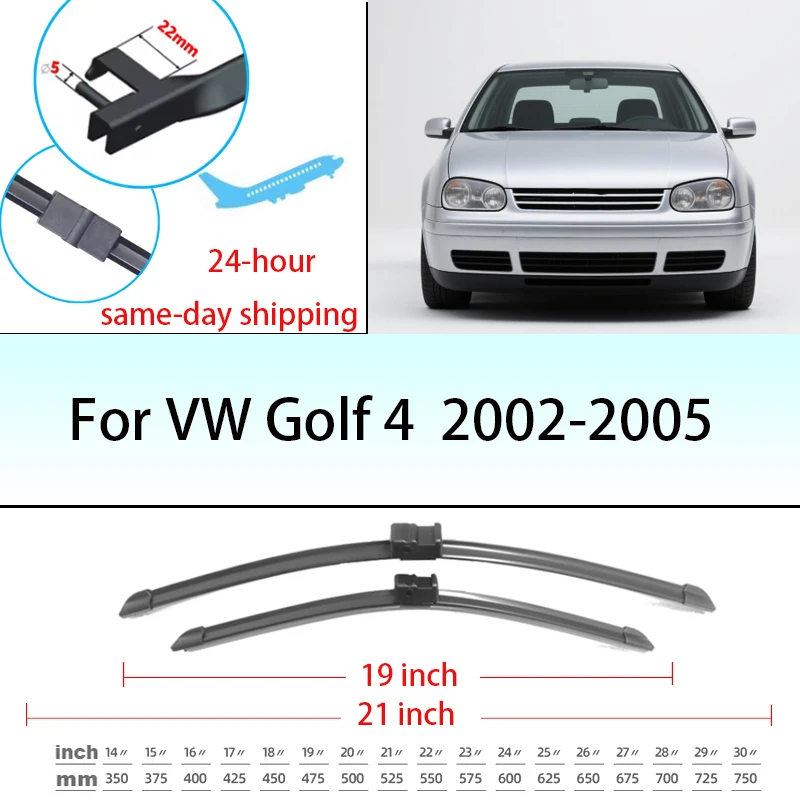 

For VW Golf 4 2002 2003 2004 2005 Front Windshield Wiper Blades 2x Windscreen Accessories 21"+19" windshield wiper blade
