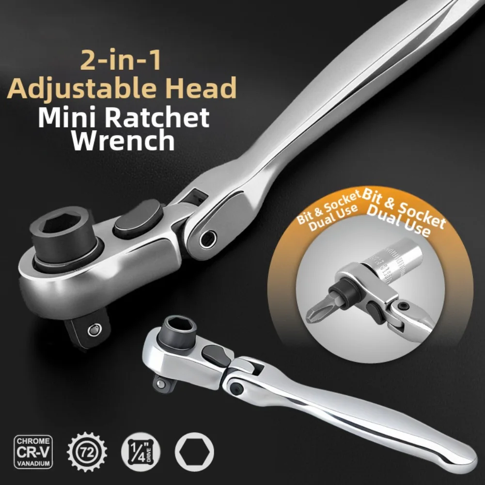 

Mini Activity Head Ratchet Wrench Compact 2-in-1 Ratchet Wrench180° Swivel Head & 72-Tooth Design Socket Batch Head Handle