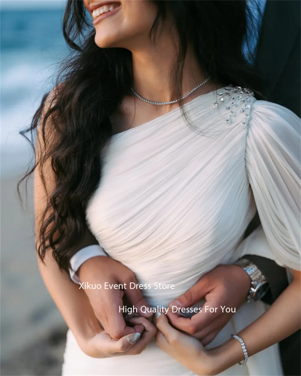 Xikuo Sparkle Kristall Eine Schulter Brautkleider Geraffte Chiffon Brautkleid Meerjungfrau Asymmetrische Vestidos De Novia Angepasst