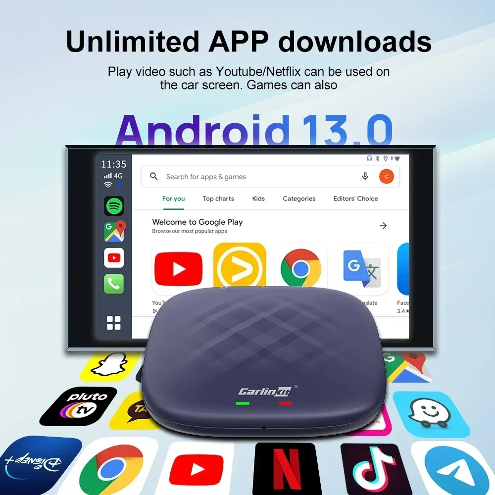 New Carlinkit Portable Wired Carplay to Wireless Apps Dongle Tv Ai Box 128Gb Car Play Android Auto