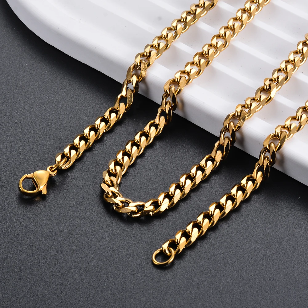 1 Stück Größe 3,6mm/5mm/7mm Herrenkette Edelstahl Kubanische Gliederkette Armband Halskette Stahl Gold Schwarz Männerschmuck – Detail 7