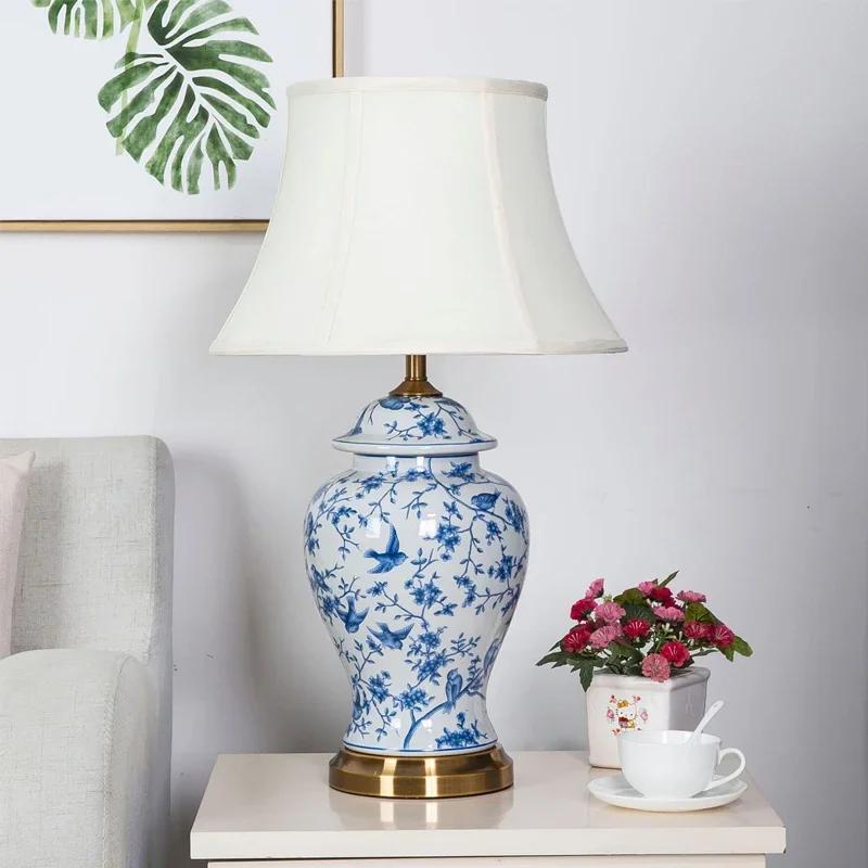 DLMH American CeramicTable Lamp Blue Classical Creativity Living Room Bedroom Study Hotel engineering Desk Light
