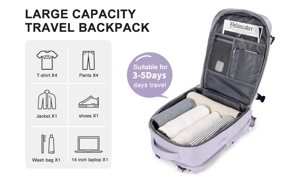 Reiserucksack für Damen, Handgepäck-Rucksack, TSA-Laptop-Rucksack, Flugzulassung, College-Krankenschwester-Tasche, lässiger Tagesrucksack für den Wochenende – Detail 5