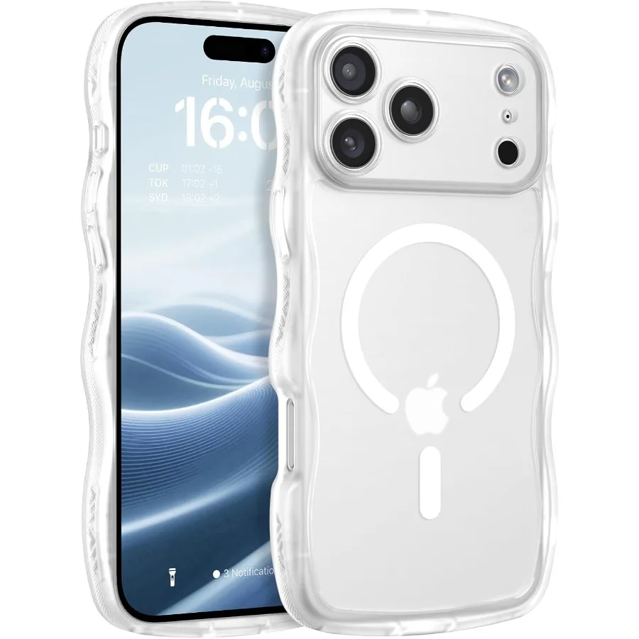 

Magnetic Protective Case for iPhone 17 Pro 6.3 with Full Camera Coverage and Wavy Design Matte Anti-Slip Bumper for Women Girls