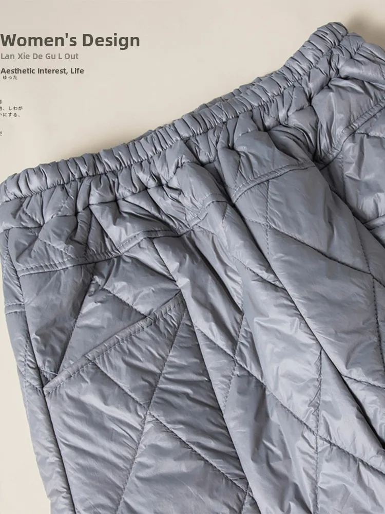 Plus Size Damen Daunen-Baumwollmischung, leichte lange Hose, hohe Taille, gerades Bein, verdickte Baumwoll-Oberbekleidung, Herbst-Winter